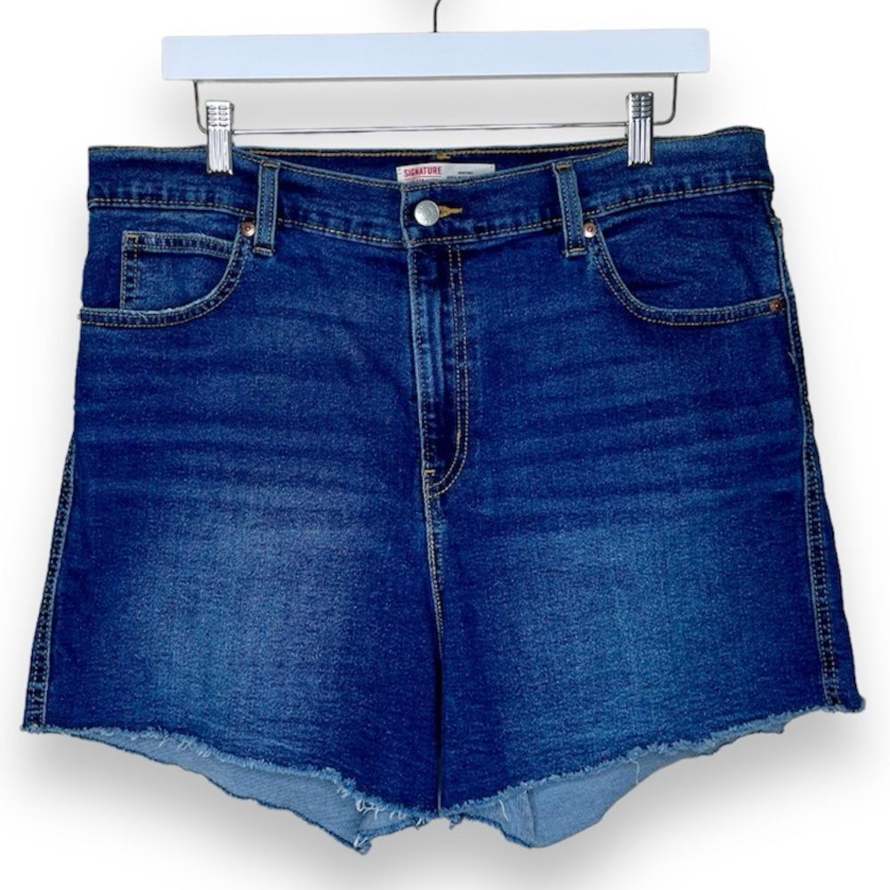 Levis Signature Heritage High Rise Blue Denim Jean Shorts Women 16 W 33 Stretch